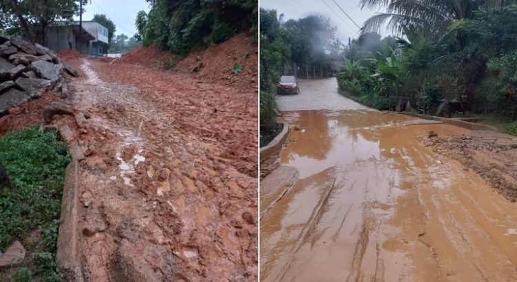 Lluvias afecta calles en colonias de Mezcalapa, Chiapas