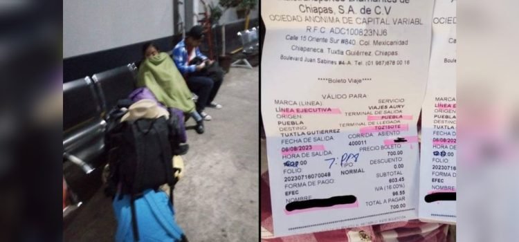 Olvidan a pasajeros que venían a Chiapas, quedaron varados en Puebla