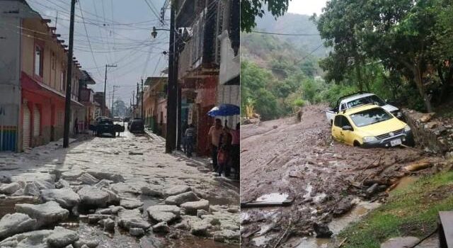 Granizo inunda las calles de Solistahuacán, Chiapas