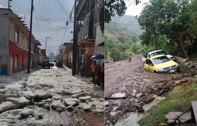 Granizo inunda las calles de Solistahuacán, Chiapas