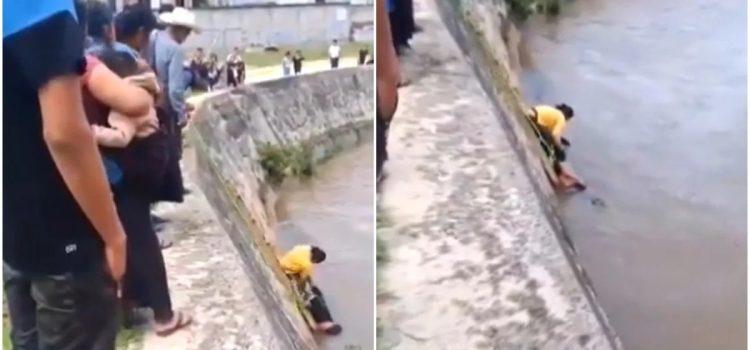 Mujer rescata a su hijo de ahogarse en un río en Chiapas