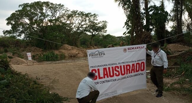 Profepa clausura extracción de material pétreo en río Suchiapa, Chiapas